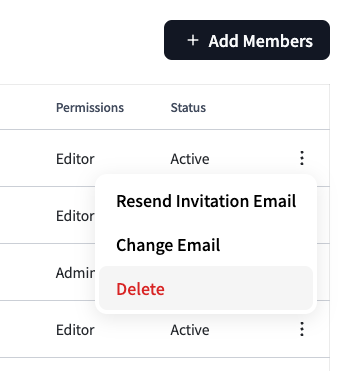 Three-dot menu for member deletion