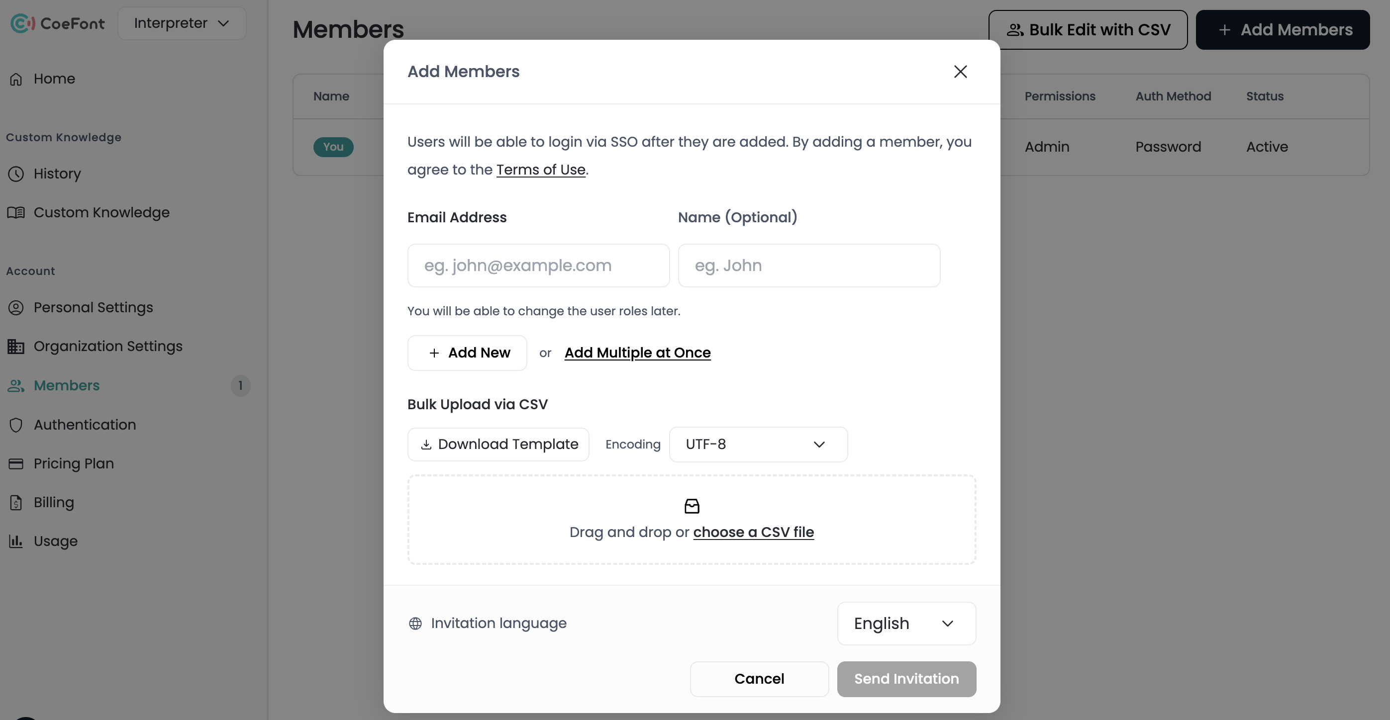 Add member dialog