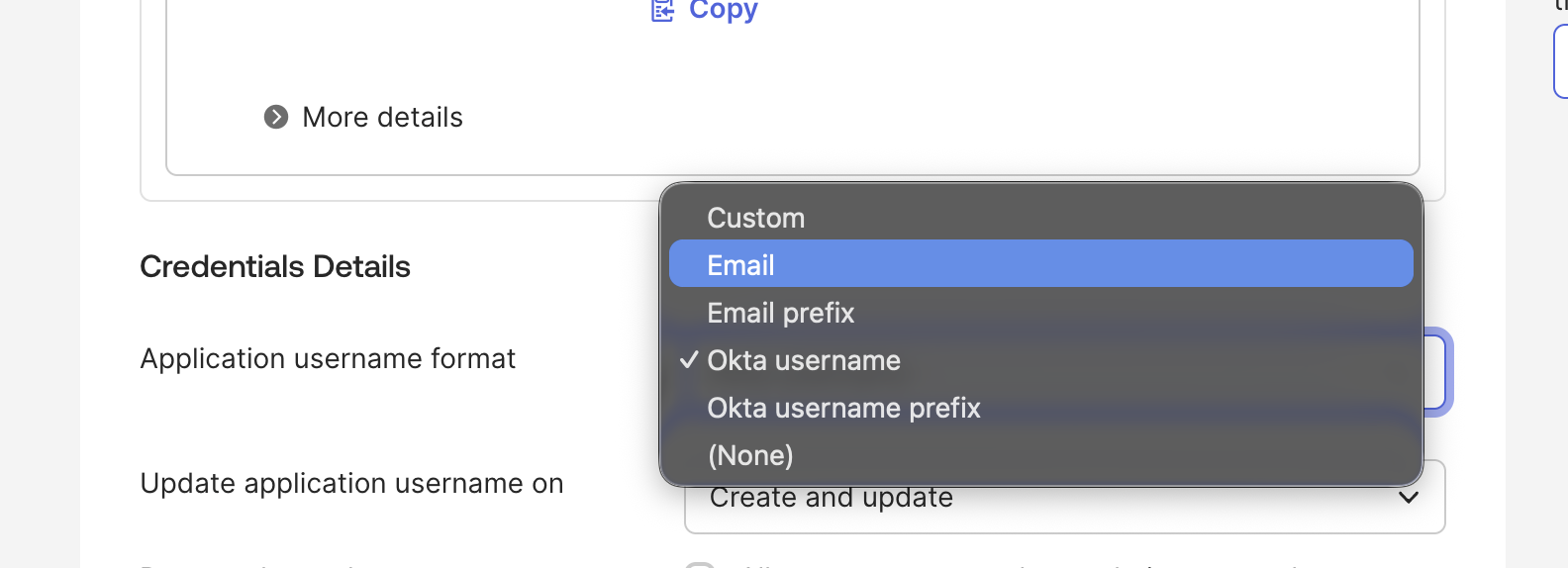 Okta username format Email