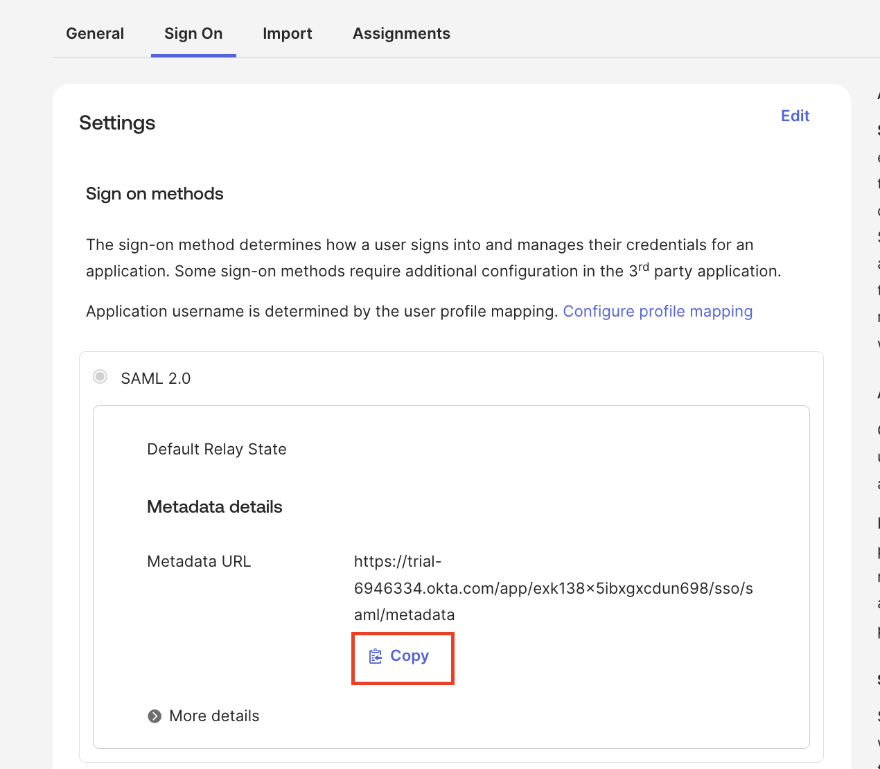 Okta metadata URL