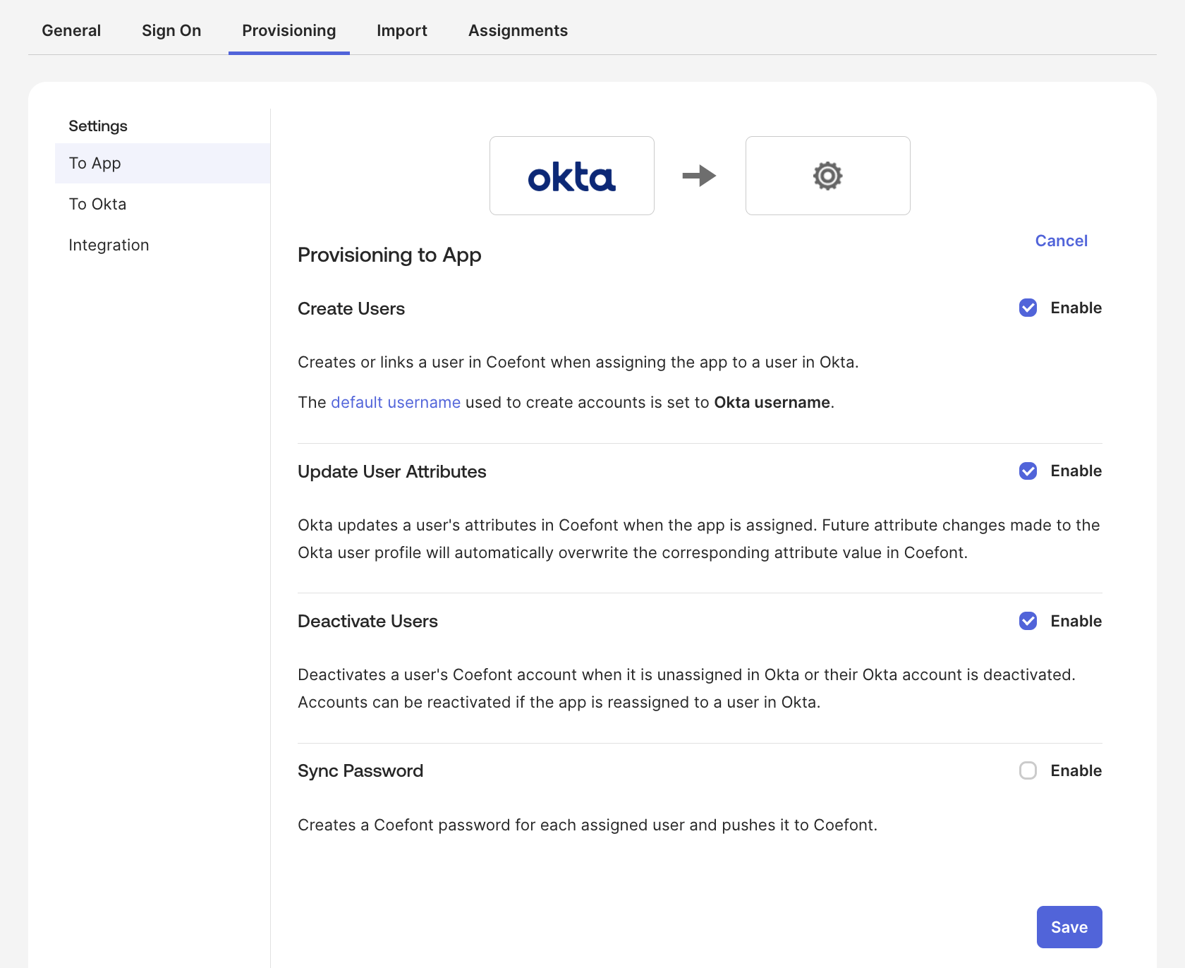 Okta Provisioning Activation