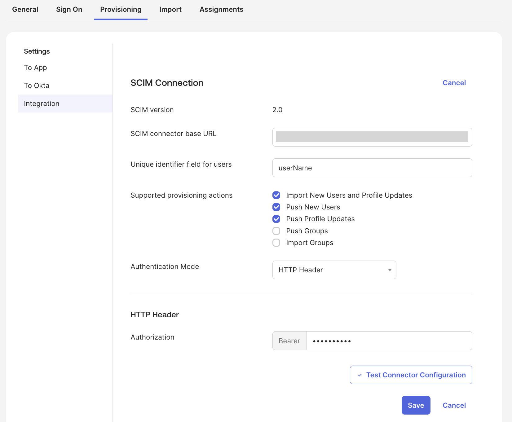 Okta SCIM Settings