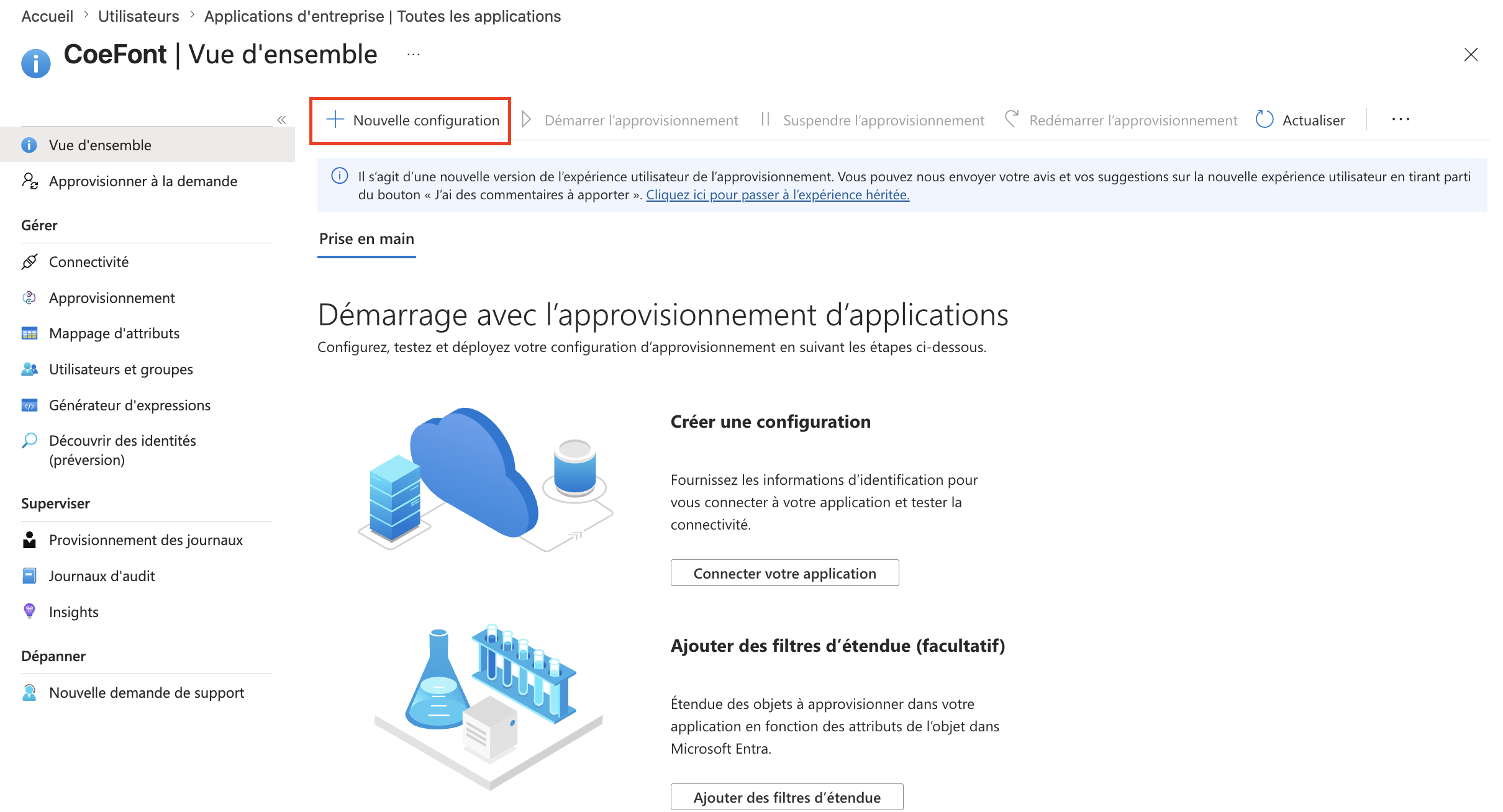 Entra ID — Sélectionner une nouvelle configuration