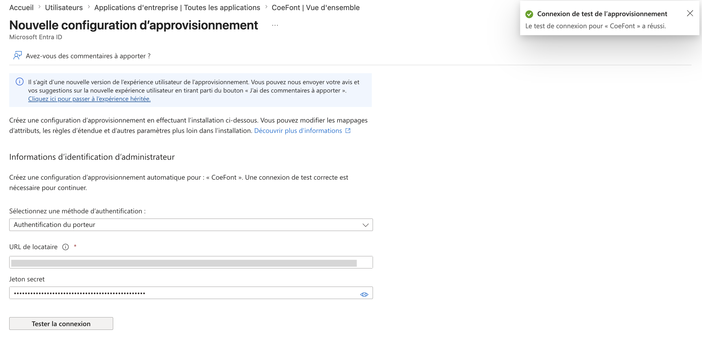 Test de connexion Entra ID