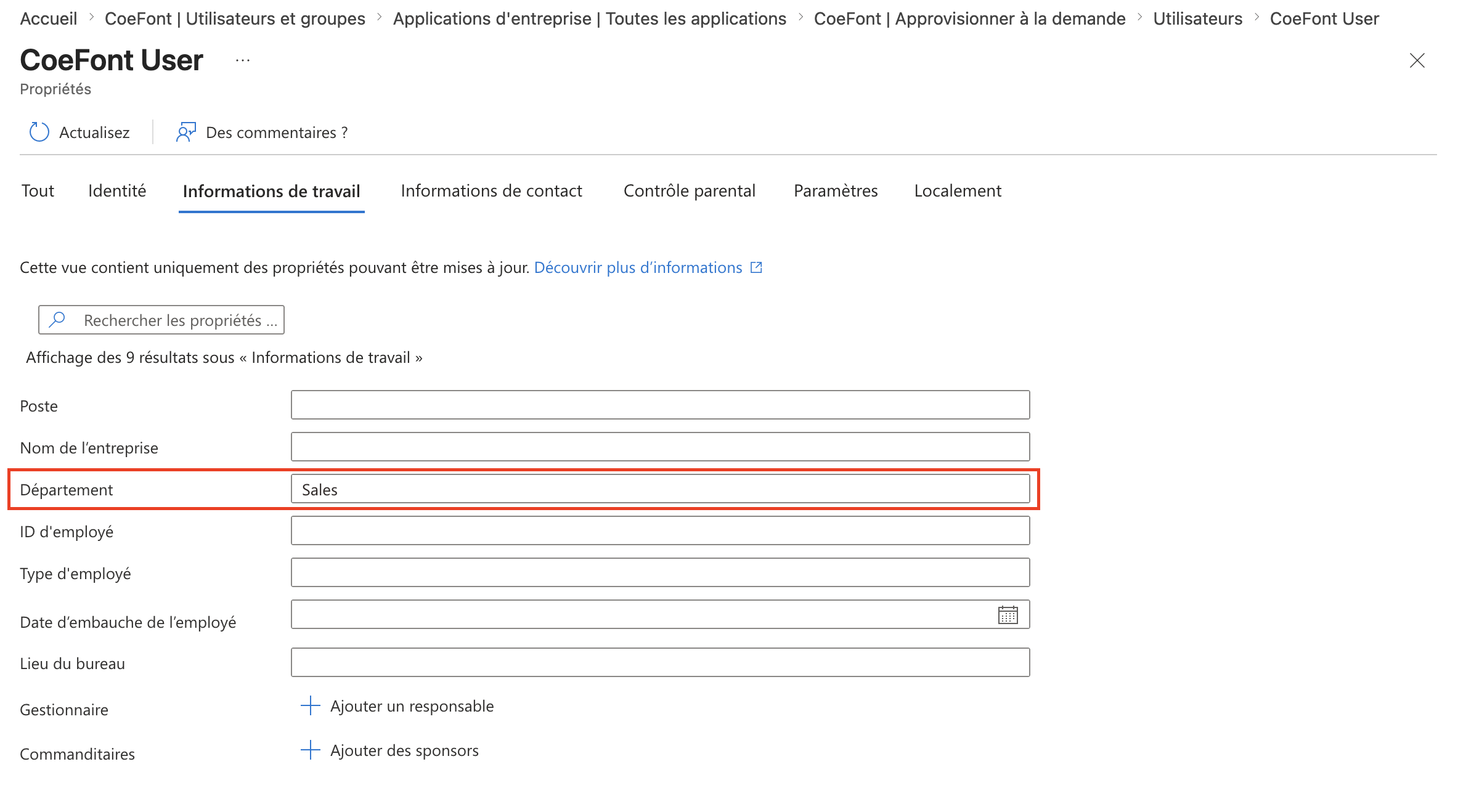 Paramétrage du service dans Entra ID