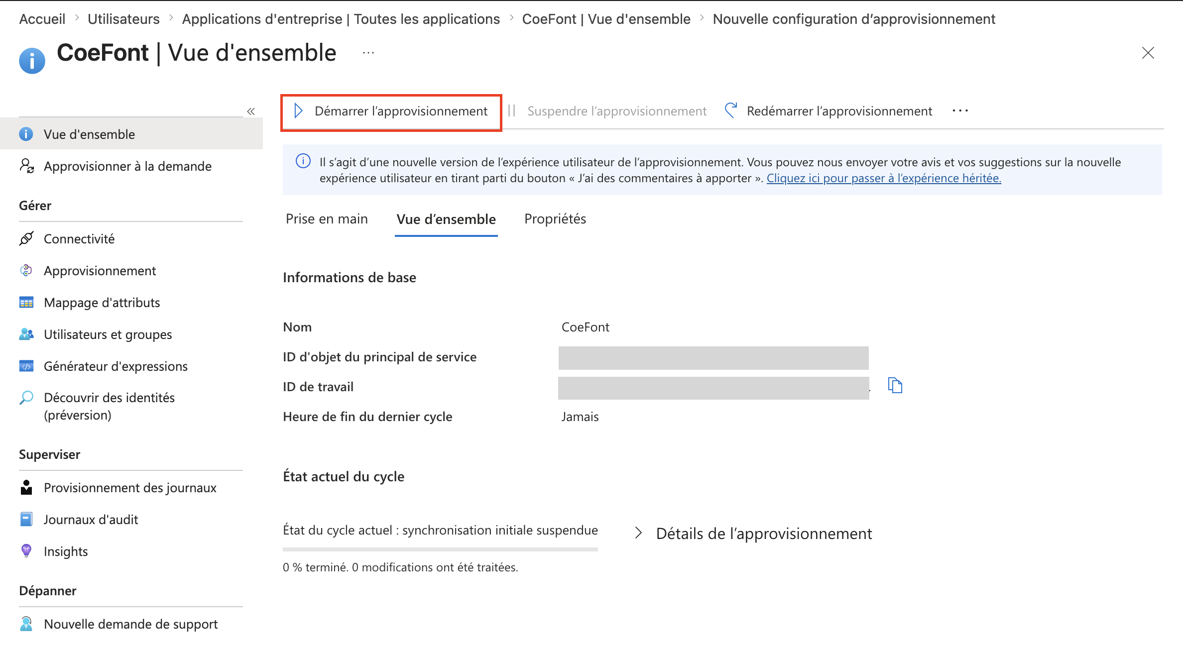 Démarrage du provisionnement Entra ID