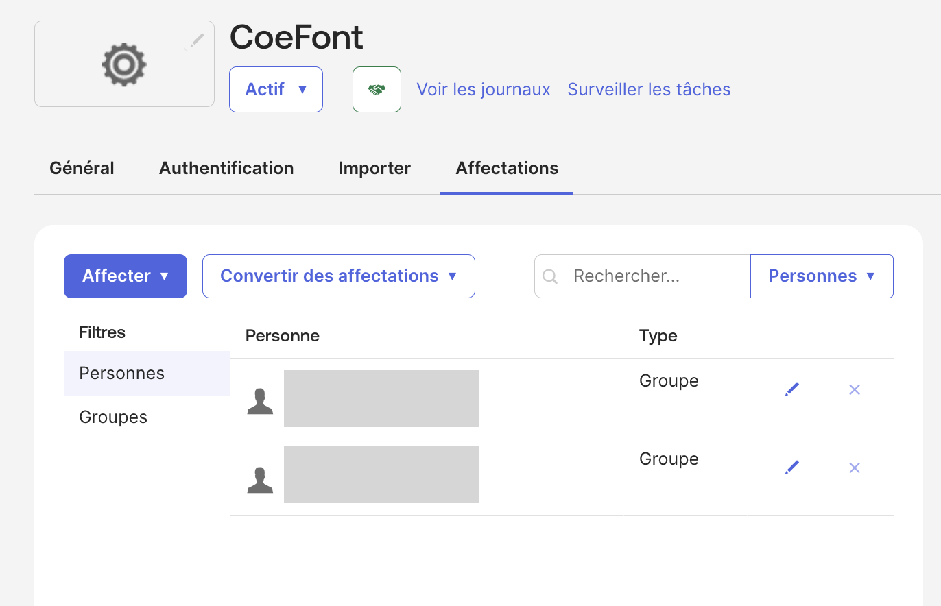 Liste des affectations Okta