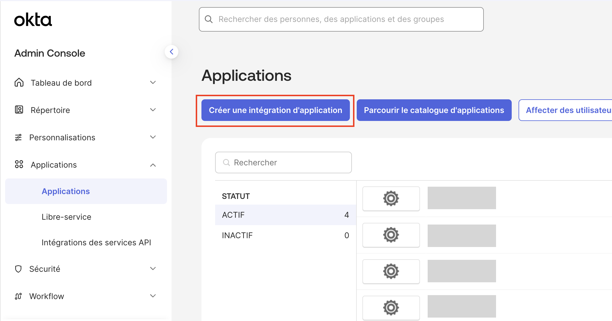 Okta créer une intégration d'application