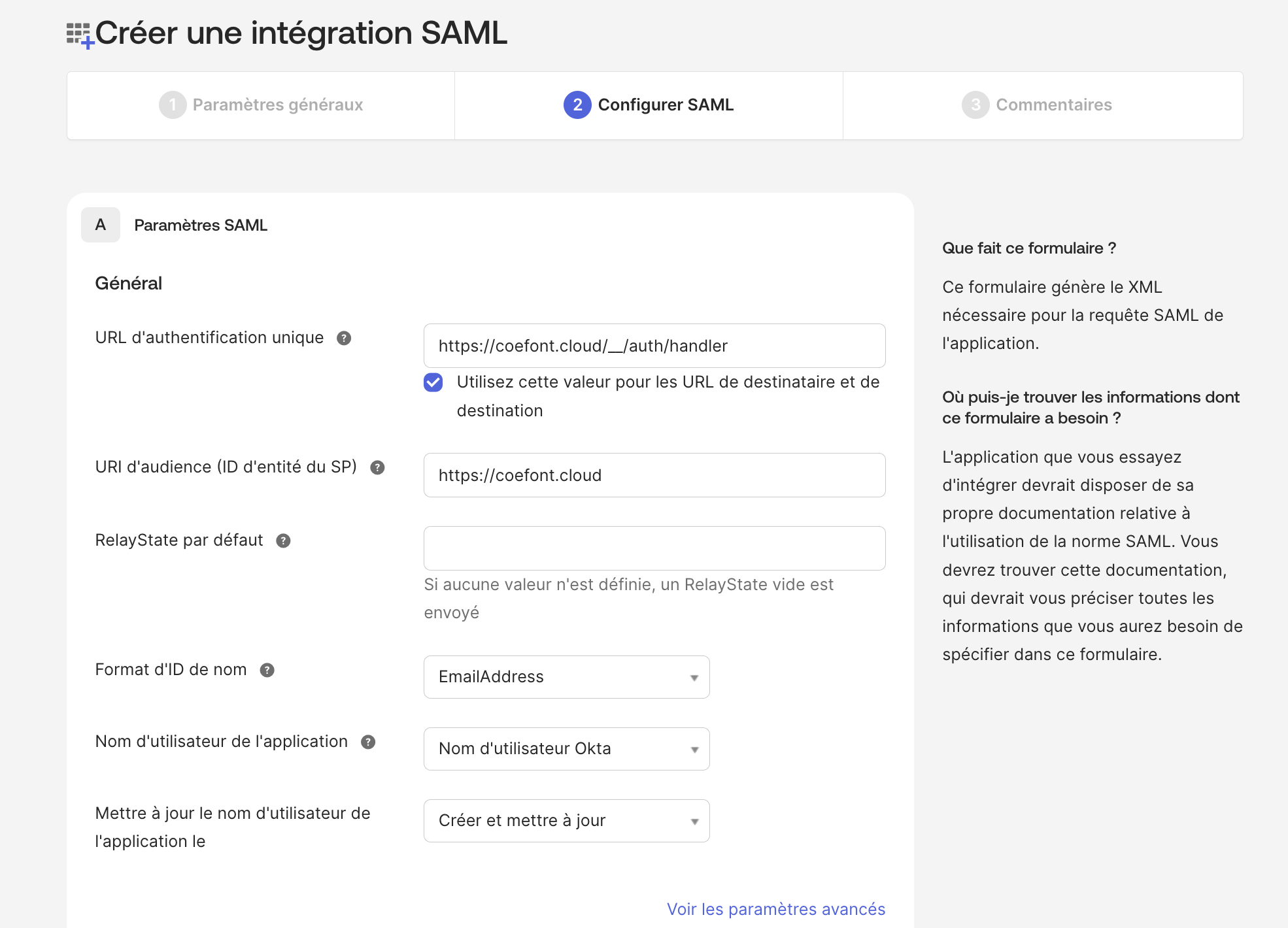 Okta Configurer SAML