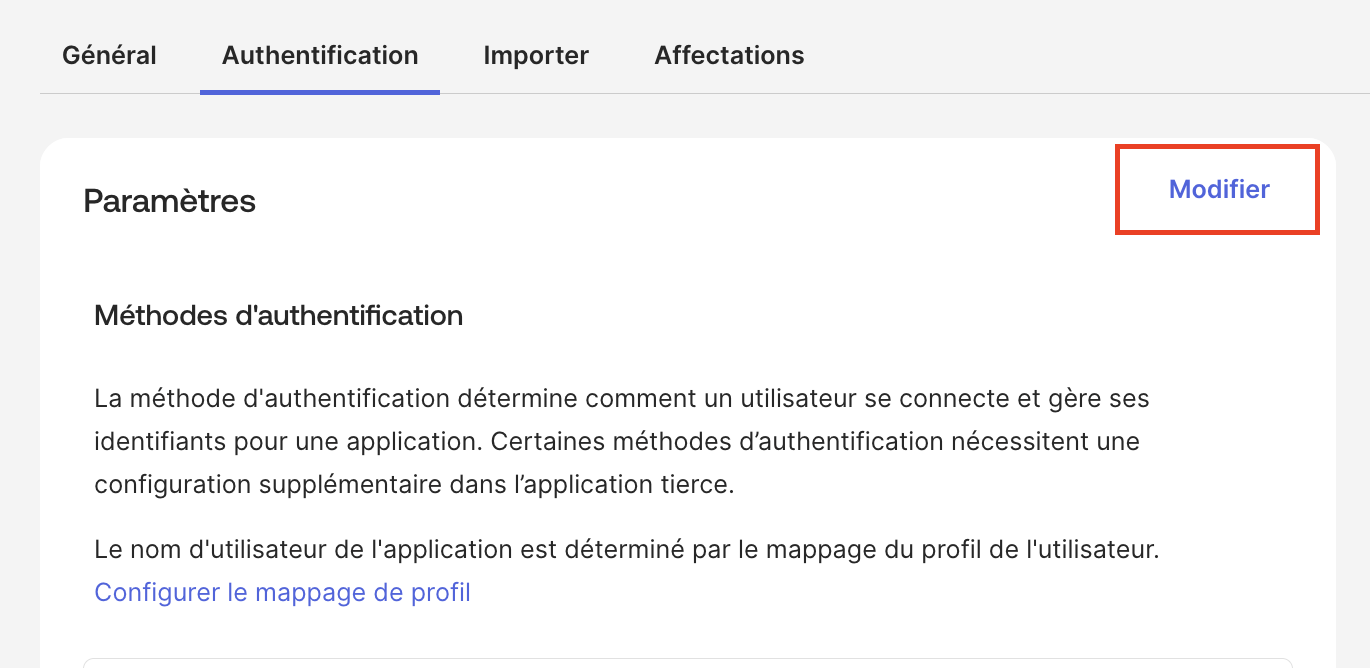 Modification de la connexion Okta