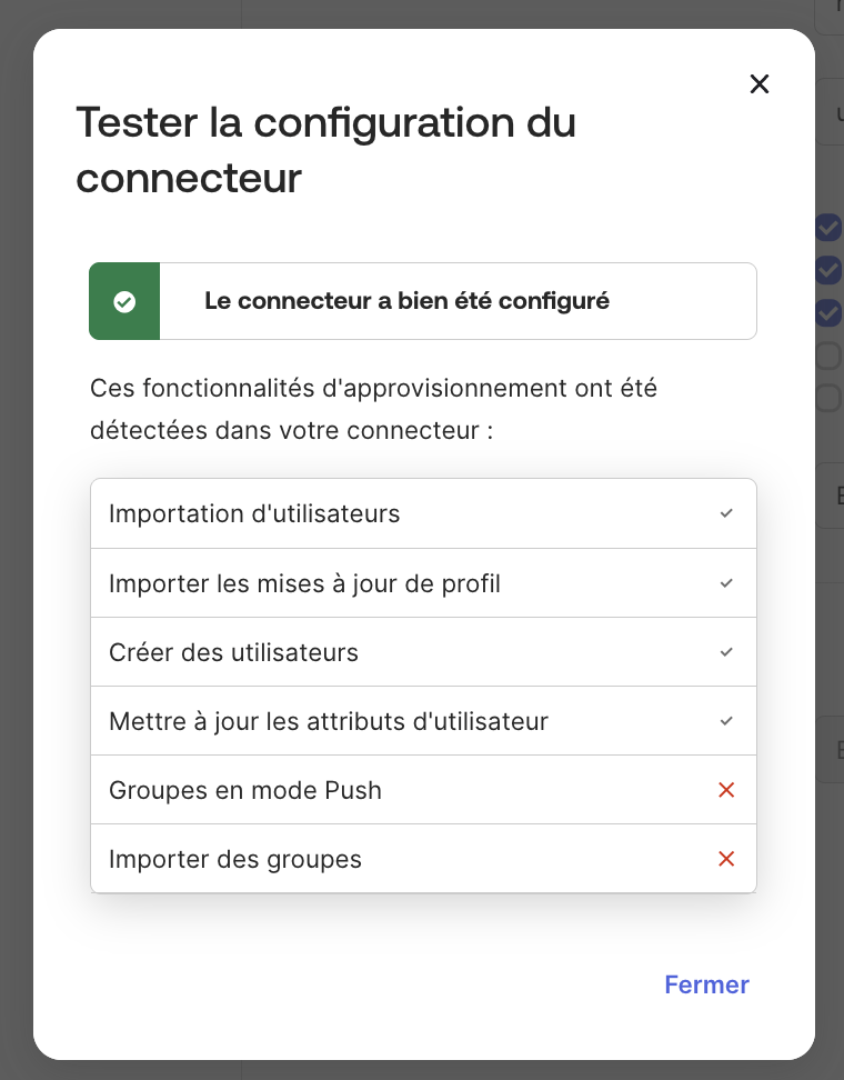 Test de configuration du connecteur Okta
